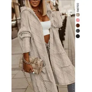 [Plus Size] Solid Pocket Drop Shoulder Hooded Jacket, Casual Long Sleeve Open Front Outerwear for Fall & Winter, Women Jackets for Winter, Women's Clothes for Daily Wear Valentine's Day, Gift, Jackets for Women