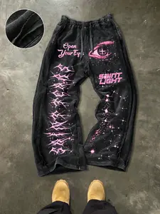 Men's Casual Cotton Pants, Eye Print, Street Style, Drawstring Waist, Ankle Length, All Seasons, Ideal for Outdoor & Gifts