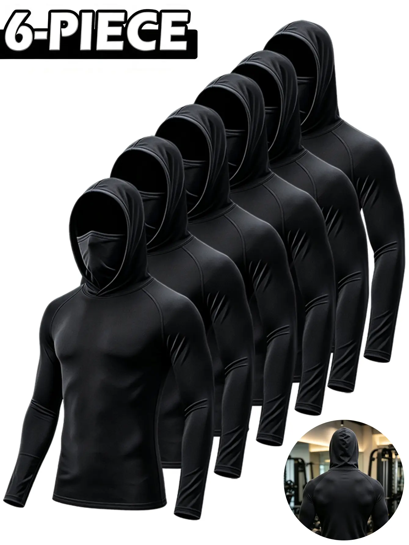 Men's 6/3-Pack Performance Hoodie Shirt with Built-in Face Mask - Moisture-Wicking Breathable Long Sleeve Sun Protection Athletic Gear for Gym, Running, Fishing & Outdoor Sports Gym Athletic Clothes Athletic Fashion Activewear Compression Polyester