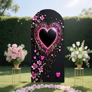 [Arch Backdrop Cover] Black heart-shaped themed arch backdrop cover, suitable for birthday party decorations, weddings, photo backdrops, and wall decorations (arch frame not included).