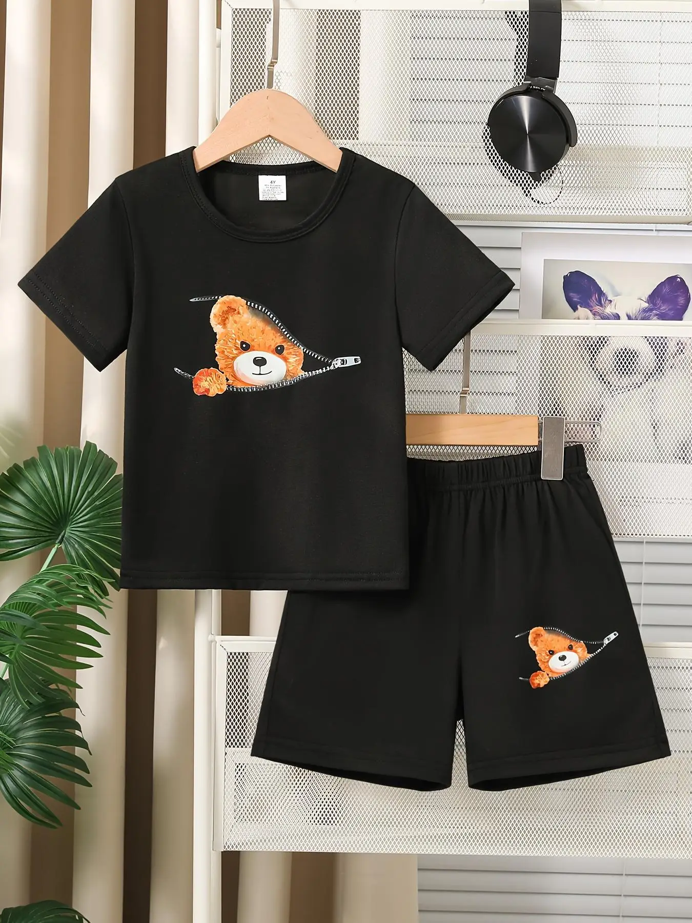Two-Piece Set Boy's Cartoon Bear Print Short Sleeve Tee & Elastic Waist Shorts Set, Casual Round Neck T-shirt & Shorts, Kids Clothes for Daily Wear