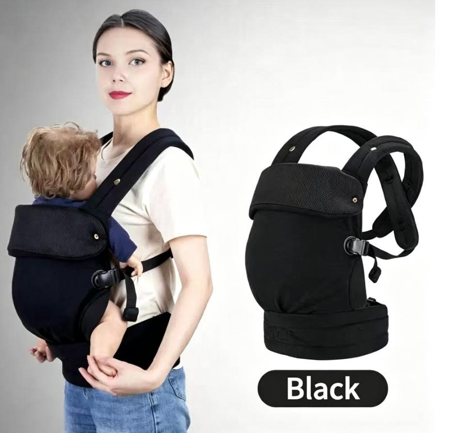 Ergonomic black corduroy baby carrier, lightweight & hands-free design. Fits infants & toddlers 7–44 lbs (3–20kg). Great for outdoor strolls, travel trips, ideal baby shower gift for new parents.