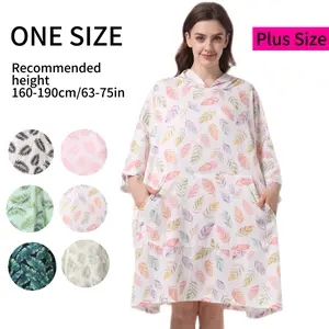 Summer Loungewear with Leaf Print, Hooded, Pockets, Quick-Dry Breathable, Soft Comfort, Beach Surf Swimwear Outer Layer