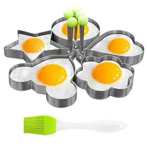 Egg Pancake Rings,5Pcs Fried Egg Molds in Star, Round, Heart Different Shaped,Stainless Steel Omelette Frying Cooking Tools Kitchen Accessories Gadget Rings,With a Silicone Pastry Brush,Set of 5 SZKAM