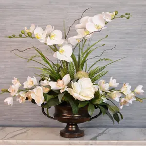 Grande White Orchids and Magnolia Silk Flower Centerpiece - Silk Flower Arrangement
