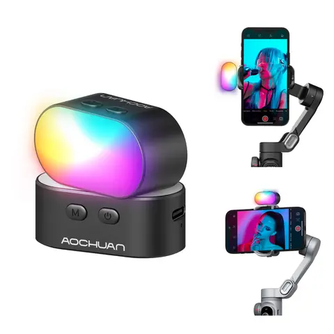 AOCHUAN RGB Magnetic Fill Light for Gimbal, LED Video Light w/3 Brightness and 7 Color Adjustment for Photography, Portable Mini Fill Light w/Long Battery Life for Hohem Zhiyun Feiyu Gimbal Stabilizer