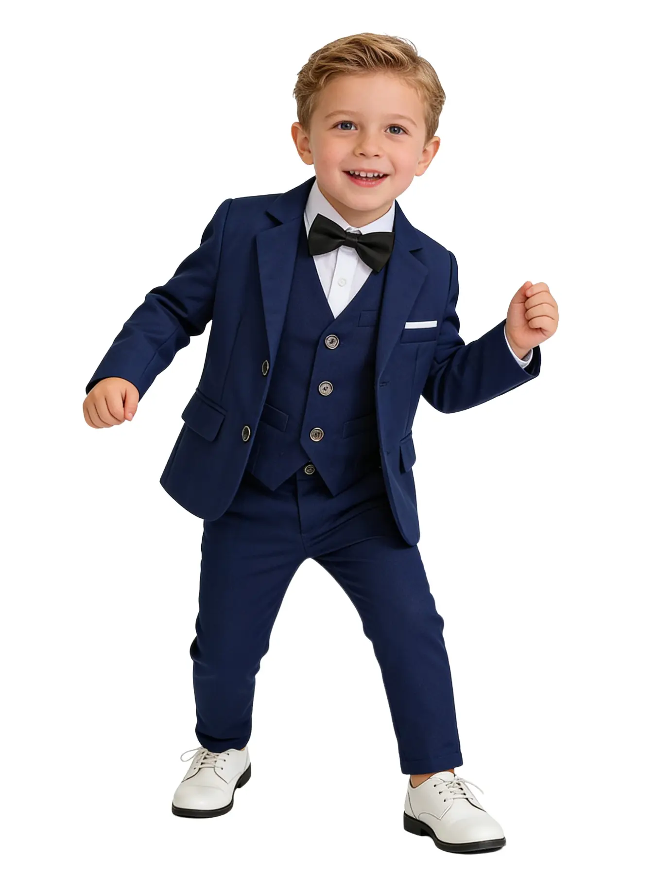 4-piece junior boys' set (jacket + vest + pants + bow tie), Clothes sets - The perfect gift for boys! Ideal for weddings/graduation ceremonies/church events | Size 100-150CM (excluding shirt) Outfits Set
