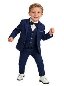 4-piece junior boys' set (jacket + vest + pants + bow tie) - superior quality, elegant design! The perfect gift for boys/young children/teenagers! Ideal for weddings/graduation ceremonies/church events | Size 100-150CM (excluding shirt)