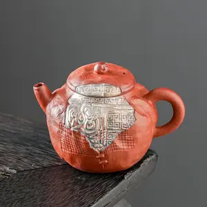 Chinese Retro Ceramic Teapot Silver Dragon Pattern Handheld Pot Ball Hole Filter Kung Fu Tea Pot Home Brewing Tea Maker Ideal Gift