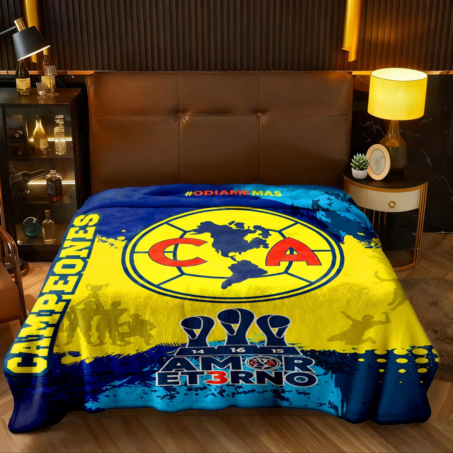 Yellow Blue Eagle Soccer Flannel Throw Blanket, Championship Football Graphic for Sports Bedrooms and Fan Lounges, Lightweight Sofa Accent for Match Nights, Birthday Holiday Gift for Soccer Lovers and Families