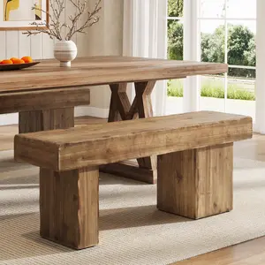 TRIBEWOOD Thickened Solid Wood Bench, 47" Rustic Farmhouse Entryway Bench with Artistic Legs, Heavy Duty Dining Bench for Kitchen, Living Room, Hallway, End of Bed