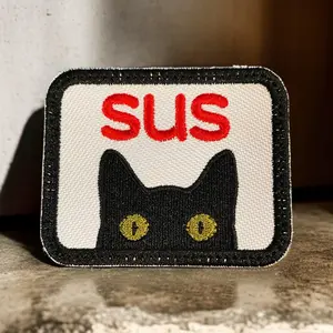 SUS Cat Patch, Meme Embroidered Patch, Funny Cat Face, Iron On/Sew On/Hook Backing, 3 or 4 inch