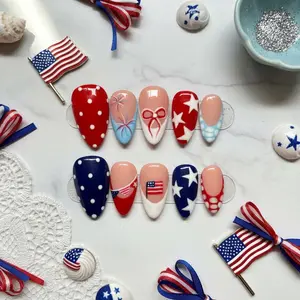 Handmade 4th of July Nails, USA Nails Red White Blue Press On Nail
