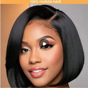 Local warehouse100% Human Hair Side Part T-Part Bob Wig with 13x4x1 Lace Front - Pre-Plucked 150% Density Straight Short Wigs for Women, Natural Color Versatile for All Ethnicities, Short Hair Wigs, Everyday Hairpiece, Sleek Hairpiece