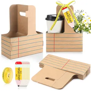 End of Year Teacher Cup Holder Gift 12/24/20/50 Pack 2 Cup Drink Carrier with Greeting Card Ribbon Bulk Teacher Cups Gifts for Coffee Cups Bouquets Snacks for Teachers Mom Family Nurse for Teacher Appreciation Week Mother's Day Welcome Colleagues Gift