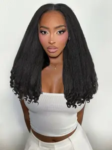 Natural Afro Curly U/v Part Wig, Bouncy Curls, Synthetic Kinky Straight, Glueless, Clip-In Half Wig for Women, Parties, Halloween, Cosplay, Kinky Straight Wigs