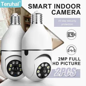 2-Pack E27 Light Bulb Security Camera, 360° Panoramic View, WiFi Enabled, Motion Detection Alert, Full Color Night Vision, Smart Indoor Camera