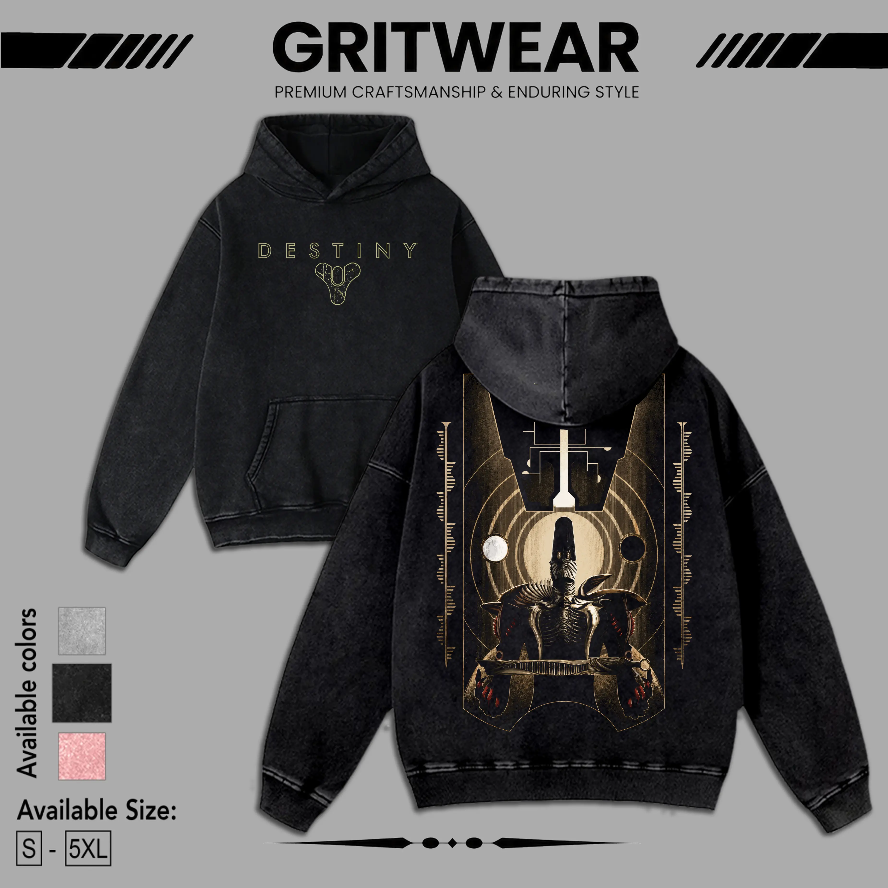 Destiny Dark Guardian Vintage Washed T-Shirt, Hoodies men, Sweatshirt Washed Vintage T-shirt – Double-Sided Casual Cotton Fabric Tech Streetwear graphic tee Gift for Destiny Fans