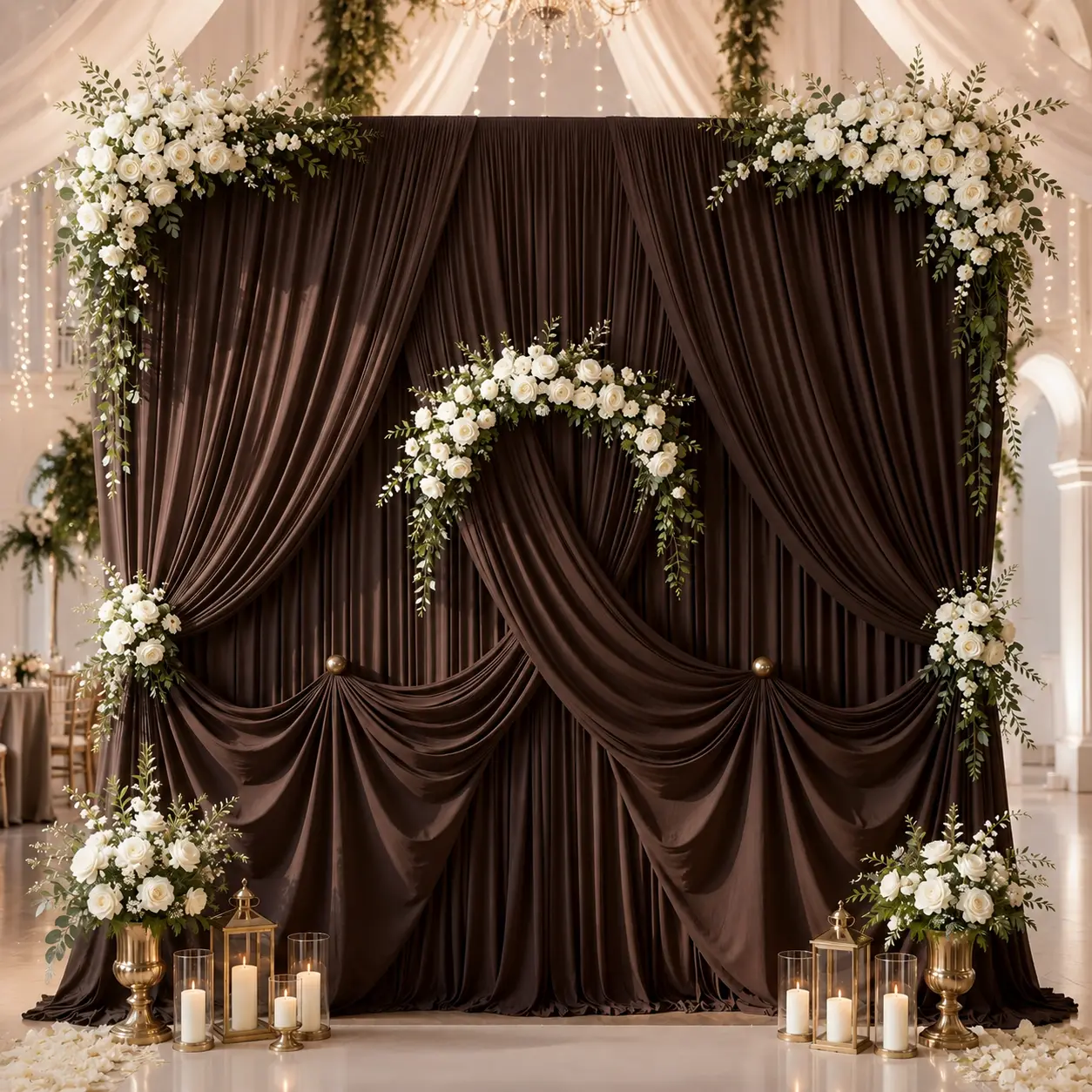 Brown 5x12FT Wrinkle-Free Solid Polyester Backdrop Curtains, Quick-Easy Install Draped Photo Backdrops, Stable-Hang Smooth Curtains for Wedding, Home Studio, Soho Chic Background Banners