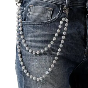 Faux Rhinestone Decorated Waist Chain, Fashionable Flower Design Pants Chain for Men, Casual Trendy Accessories for Daily Wear hiphop pendant tumble keychain Elegant Circle and Cross Bead Necklace Sparkling Zircon Inlay Cubic Zirconia Jewelry elegant set