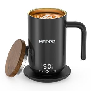 FEPPO Self-Heating Coffee Mug Warmer, 17oz Smart Temperature-Controlled Coffee Mug with Titanium Coating, Real-Time Digital Display, Built-in 2600mAh Battery with Charging Base, Great Gift for Women / Men