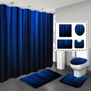 [Popular Choice]1pc/4pcs, bathroom curtains shower, bathroom set, shower curtains, bathroom decor,bathroom rug, home decoration, bathroom mat, abstract line pattern, simple and luxurious theme decoration, bathroom set, with 12 hooks, Cloth shower curtains