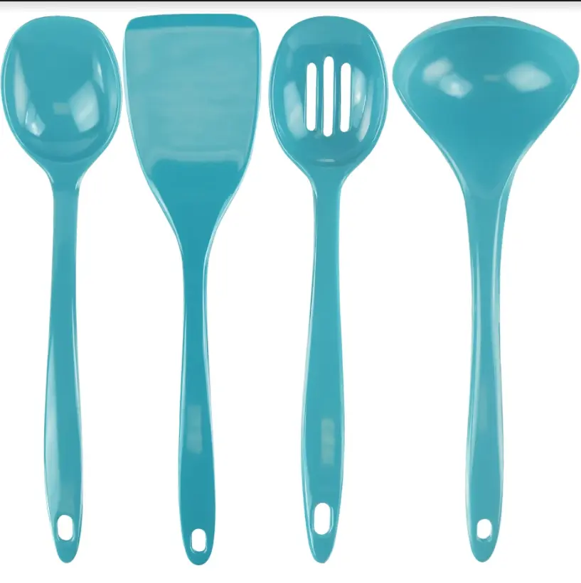 212 MAIN Kitchen Utensils Set, 4-Piece 11.5" Turquoise Melamine Cooking Tools with Ladle & Spatula, Cookout Ready for Campfire / BBQ Party, Set Of Four