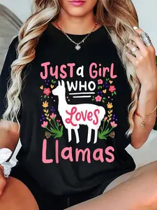 100% Cotton Llama Just A Girl Who Loves Llamas Llama Lover Gift T-Shirt