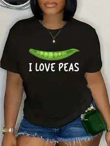 100% Cotton Unisex I Love Peas Round Neck Short Sleeve T-Shirt Women's Men Graphic Tee