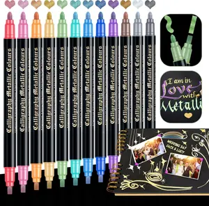 Metallic Markers for Scrapbooking: 12 Scrapbook Markers for Black Paper, Rock, DIY Card Decorative, Wedding, Graduation Scrapbook Supplies, Dual Tips Scrapbooking Pens
