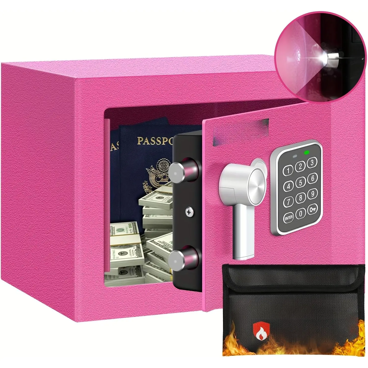 Safe Box for  Safe (0.23 Cubic ) with Fireproof Bag, Personal for  Safe for  Saving, Mini Safety with Key, Digital Safety with Light,  Lock Box ()