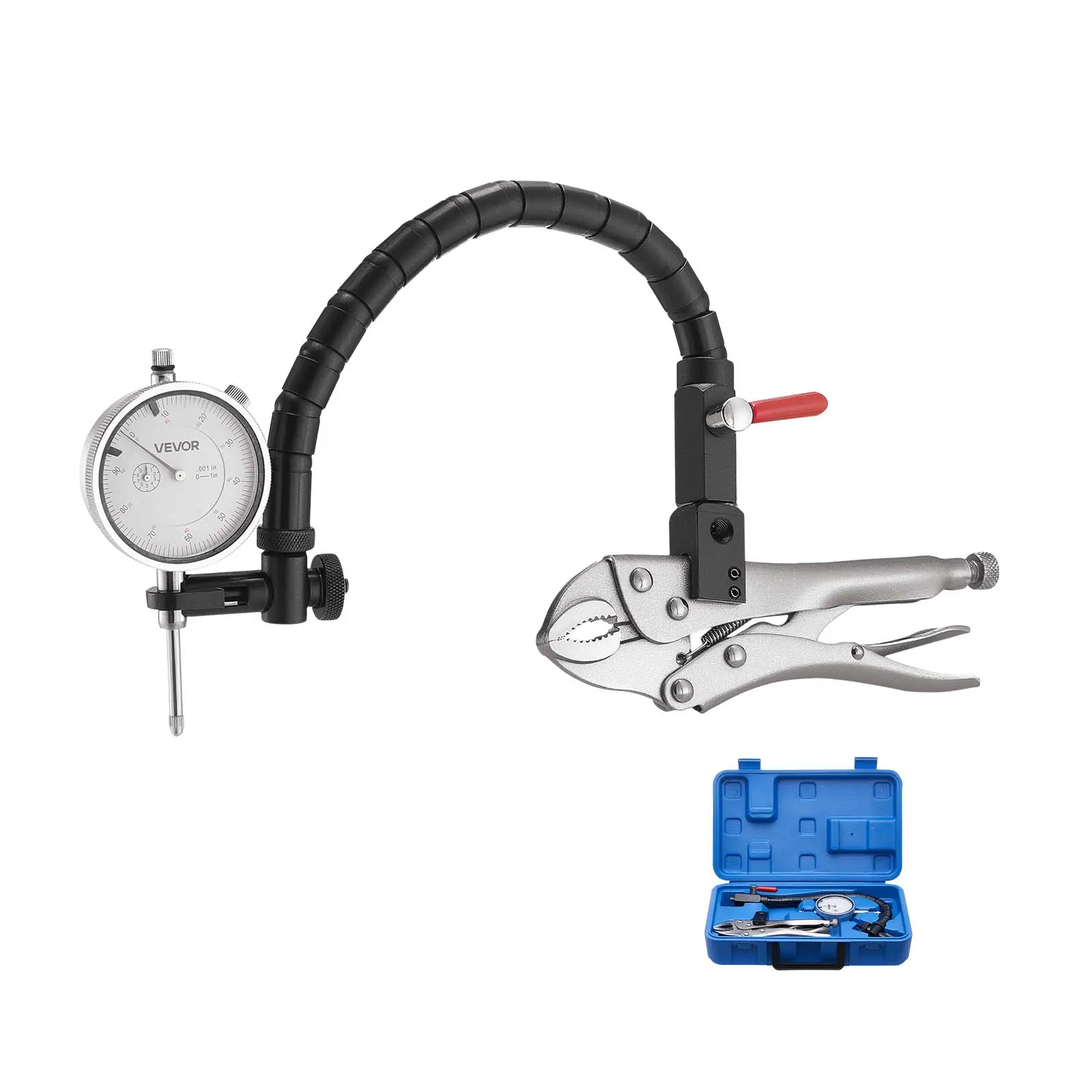 【DealsForYouDays】VEVOR 360-Degree Adjustable Arm Dial Test Indicator, 2.4 in Dial, 0.001 in Accuracy, 0-1 in Range, Corrosion-Resistant, Durable Locking Pliers, Easy Install, Magnetic, Storage Case for Machine Inspection & Narrow Area Measurement