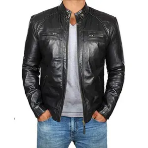 2024 New Foreign Trade Spring and Autumn European and American Men's Leather Coat Stand Collar Punk Motorcycle Leather Jacket