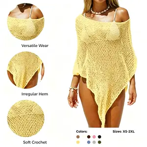 UNCLECAT Women Mesh Knit Crochet Cover Up Spring Summer Sheer Poncho Top Beachwear Vacation Outfits