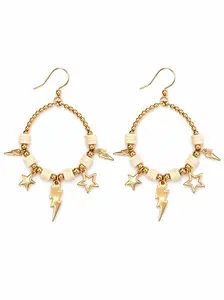 Shoot For The Stars Thunderbolt And Star Cream Beaded Hoop Earrings