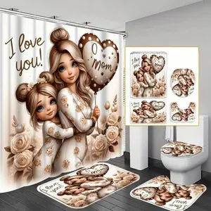 1/4 pcs cartoon princess design, exquisite shower curtain set, non-slip mat, U-shaped rug, toilet seat cover, perfectly suited for bathroom decoration, beautifies the space, includes 12 shower curtain hooks.