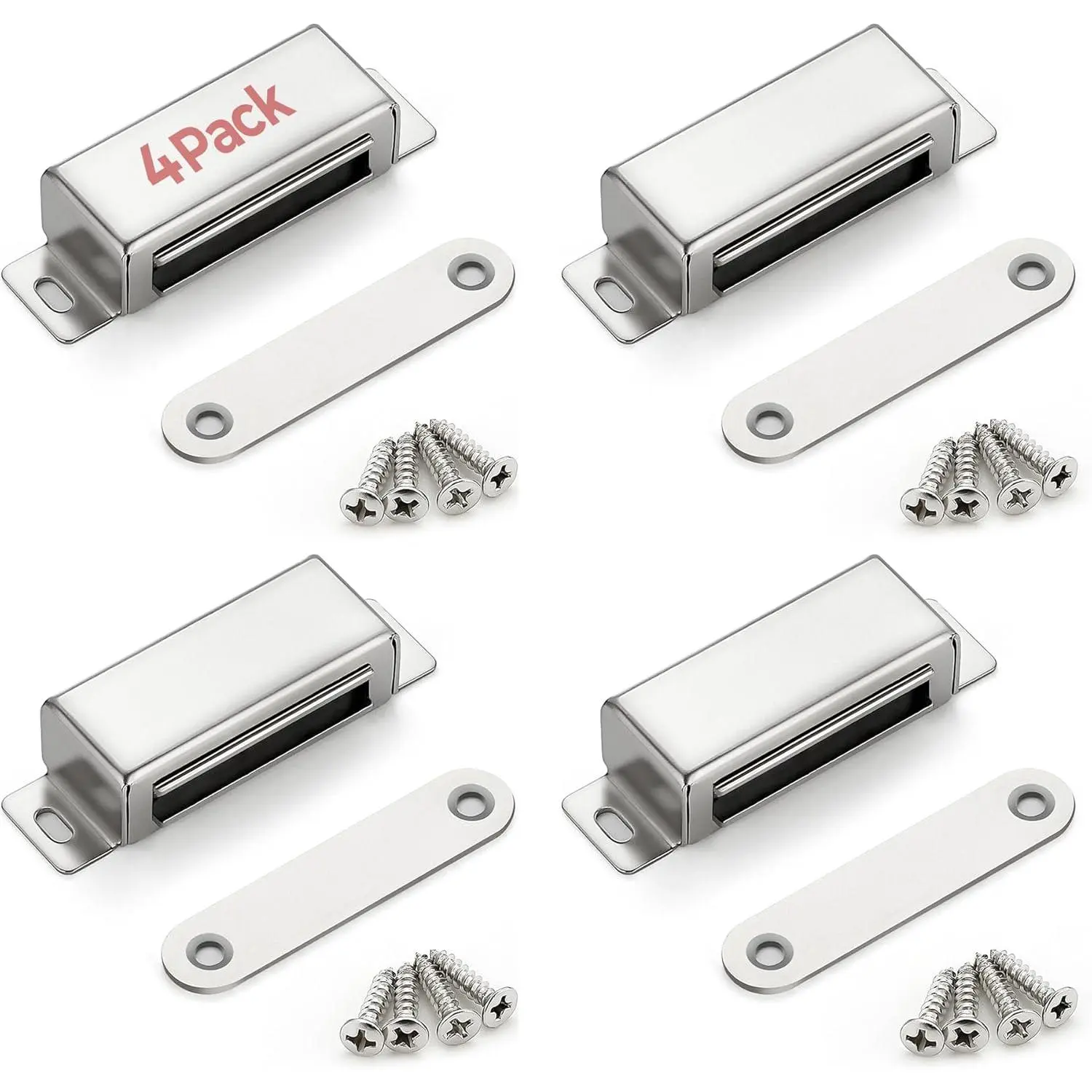 Cabinet Door Magnets, 60lbs Strong Magnetic Door Catch, Heavy Duty Magnet Latch, Closet Door Magnetic Catch, Concealed Magnets for Cabinet Doors Cupboard Drawer Wardrobe Closet, 4 Pack Silver