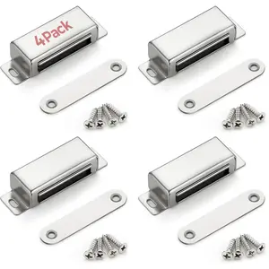 Cabinet Door Magnets, 60lbs Strong Magnetic Door Catch, Heavy Duty Magnet Latch, Closet Door Magnetic Catch, Concealed Magnets for Cabinet Doors Cupboard Drawer Wardrobe Closet, 4 Pack Silver