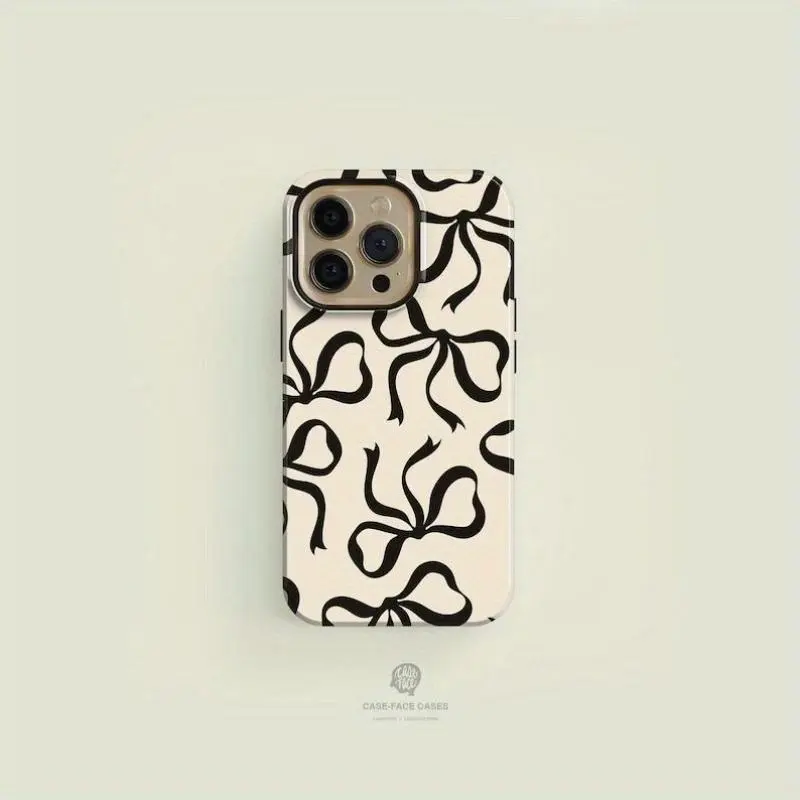 Stylish Black Bow Cream TPU Protective Phone Case - Accessories for iPhone 11,12,13,14,15,16,17 Pro Max & Pro Plus Series, Phone Cover Casing, Creative Tech Accessory