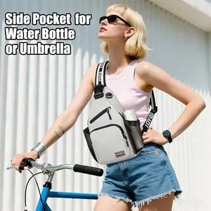 Geestock Large Crossbody Sling Backpack for Men Women, 13.4" Convertible Sling Bag with Headphone Hole Fit 10.9" Tablet, Lightweight Casual Mini Backpack Purse for Travel, Hiking & Commute, White