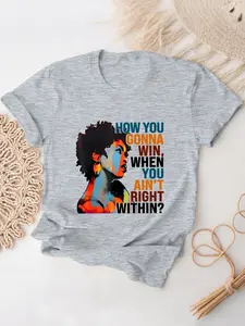 Women's Letter & Lauryn Hill Print Round Neck Tee, Fashion Casual Crew Neck T-Shirt for Daily Holiday Vacation Outdoor Wear, Ladies Clothes for All Seasons