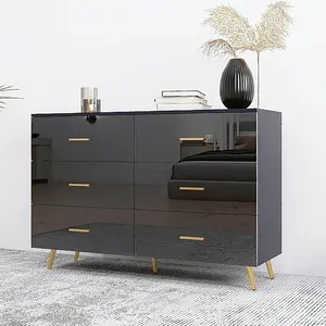 6 Drawer Dresser, 31" Tall Dresser & Chest of Drawers, High Glossy Modern Dresser with Golden Handle and Legs, Vertical Dresser Storage Cabinet for Living Room, Entryway, Hallway, (Black)
