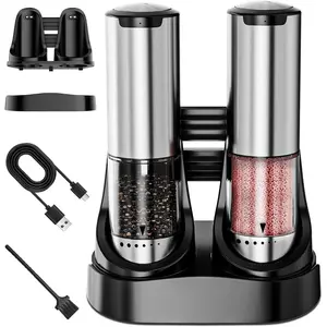 Electric Salt and Pepper  Set - 6 Adjustable Coarseness, -Handed Operation Design - Automatic Salt and Pepper Shakers with Rechargeable Base, Larger Capacity - for Kitchen, BBQ,