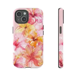 Tropical Floral Phone Case with Pink and Orange Hibiscus, Vibrant Aesthetic Protective Cover, Gift for Her, Aesthetic,phone Case Suitable for Iphone 11/12/13/14/15/16/17 Pro Promax Plus Air