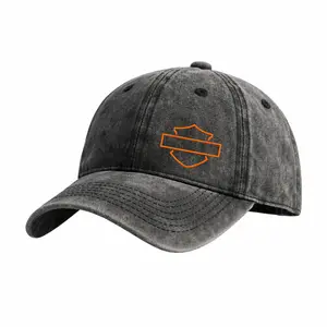 Vintage Washed Black Dad Hat with Embroidered Shield Logo, Minimalist Streetwear Baseball Cap, Adjustable Unisex Casual Hat for Men Women