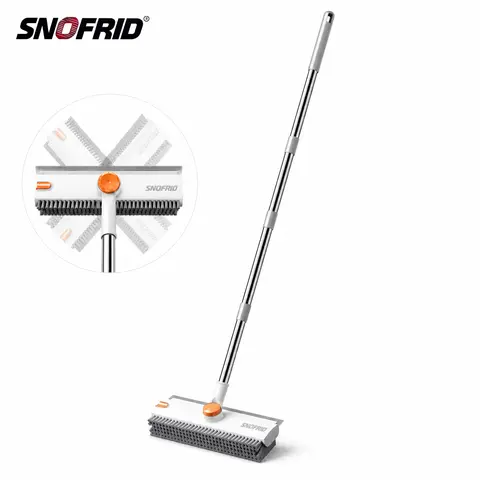 Snofrid Floor Scrub Brush, 360 degrees 3 in 1 Floor Scrub Brush with 54-in Adjustable Long Handle and Scraper Heavy Duty Stiff Bristle Floor Scrubber for Cleaning Shower Bathroom Kitchen Patio Garage Pool Wall and Deck, Orange&White