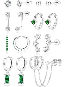 Diverse 8 Pairs Silvery Small Hoop Earrings Set Trendy Hypoallergenic Stainless Steel Copper Huggie Hoop Studs Earring Stacks for Women Men for Sensitive Ears Cartilage Earring Set for Multiple Piercings