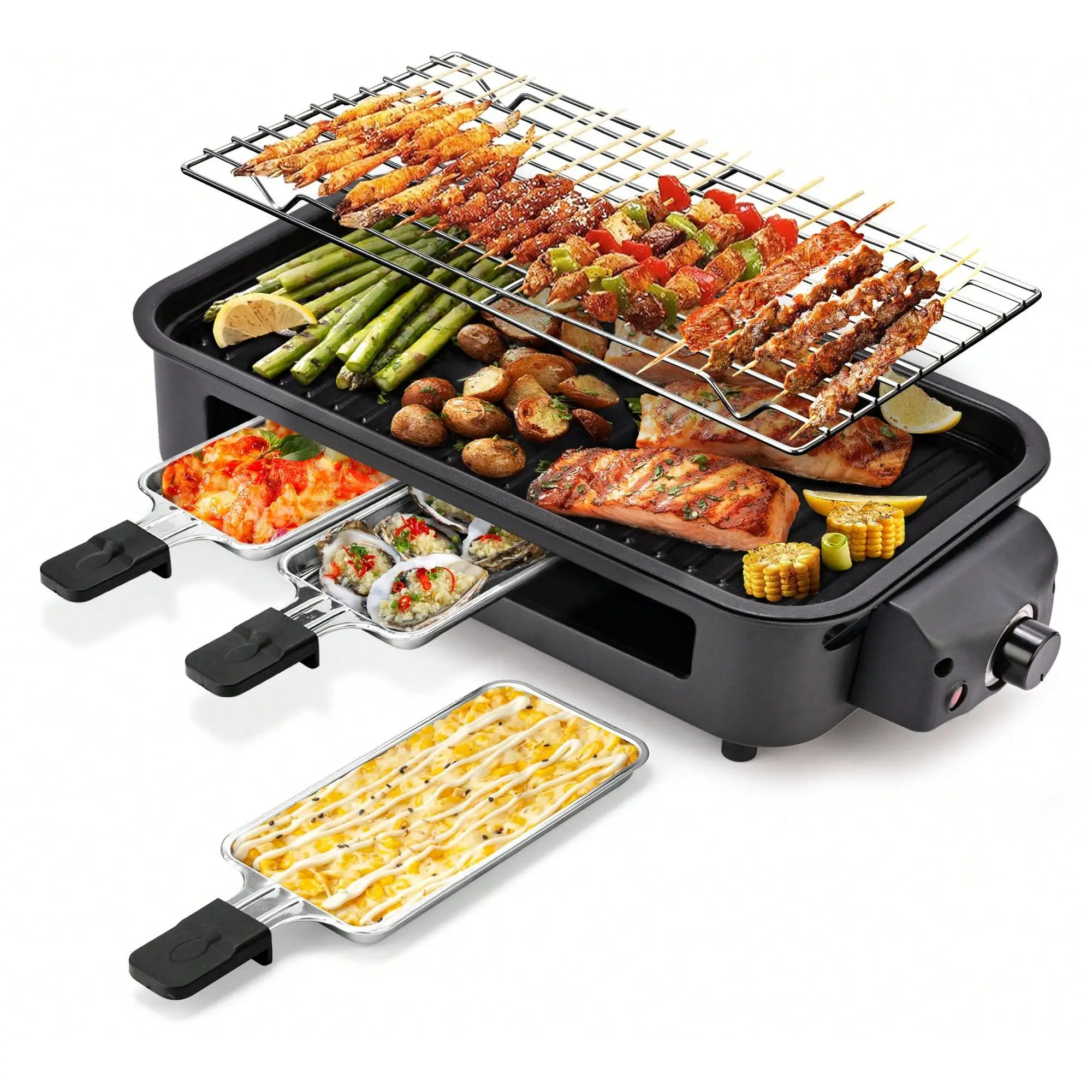SUSTEAS SUSTEAS 1500W Electric Indoor Grill – 2-In-1 Grill & Griddle With Removable Plates – Non-Stick & Dishwasher  – Adjustable Temperature Control – For Steak, Burgers, Vegetables (Black)