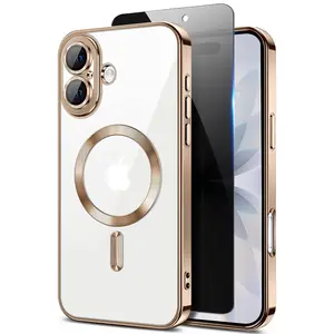 Magnetic for iPhone 17 Case with Privacy Screen Protector & Full Camera Cover Compatible with MagSafe Shockproof Slim Clear Back Phone Case for iPhone 17 Glossy Cover