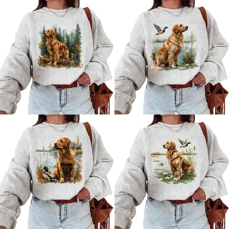 Custom 27 Golden Retriever Dog Sweatshirt Mallard Duck Hunting Dog Floral – Funny Unisex for Dog Lovers Cotton Labrador Dog - AK